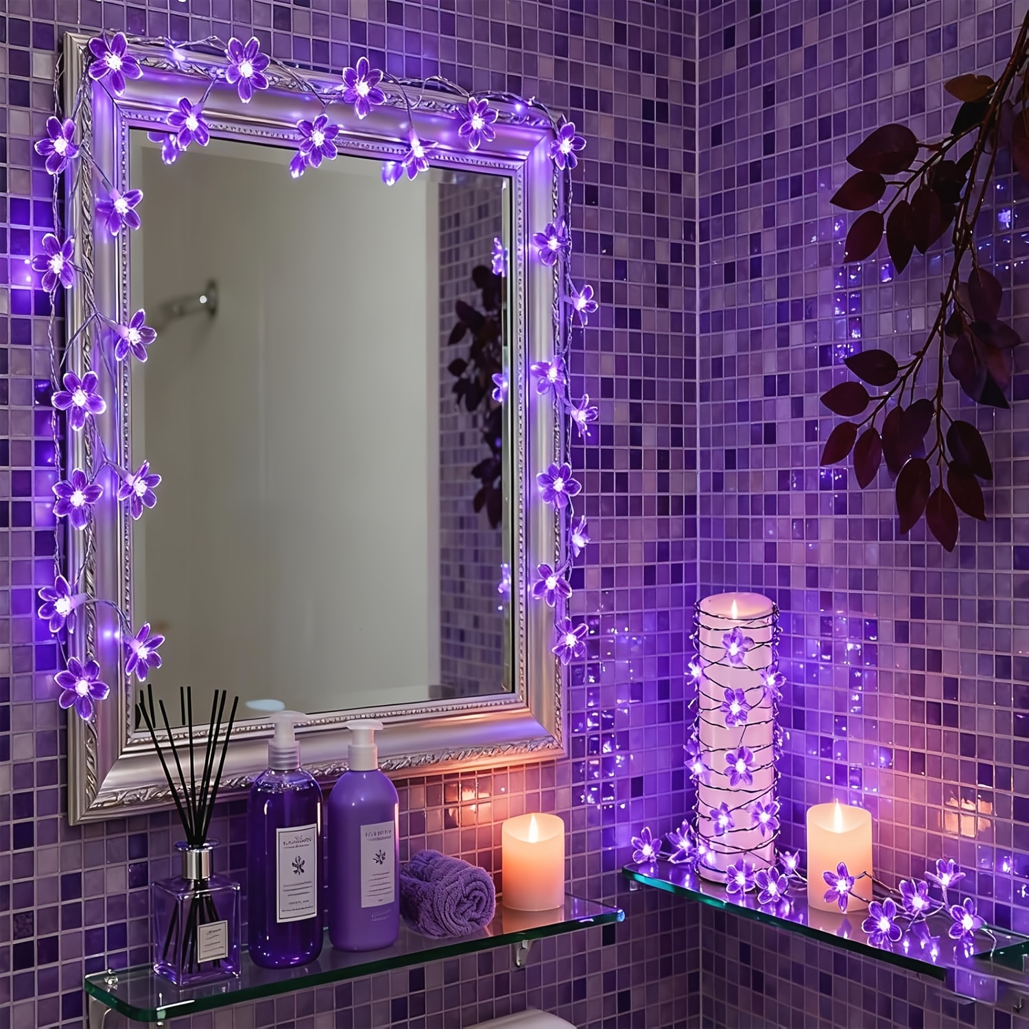 TEMU Catena Luminosa a Forma di Ciliegio Viola, Funzionamento a Batteria Senza Batterie, Adatta per Illuminazione , Decorazioni per San, Matrimoni, ,