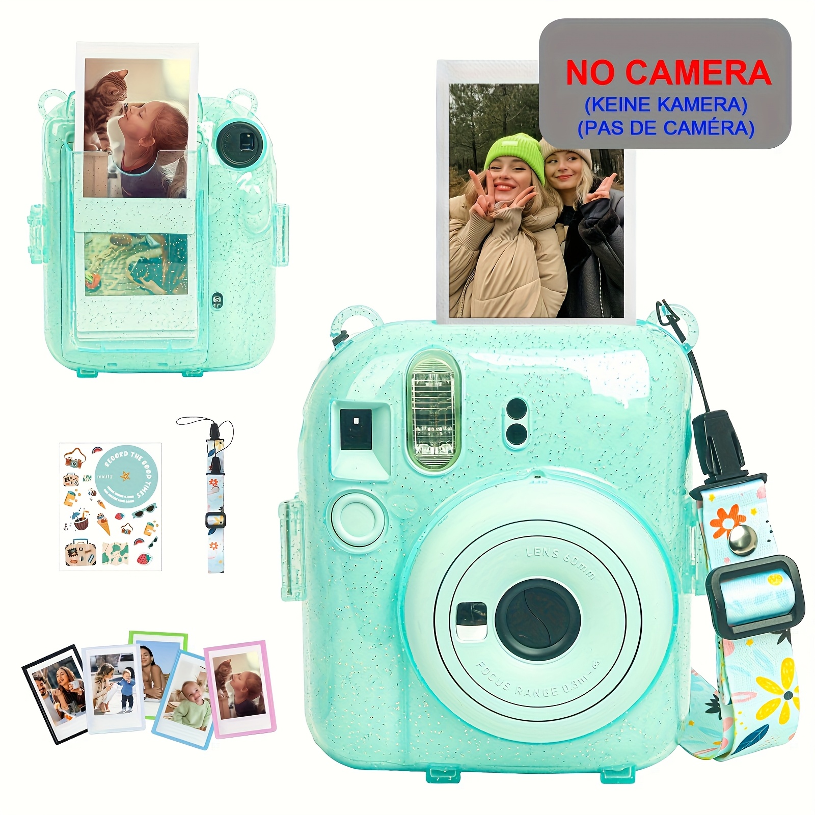 Case for Mini 12 Protective Camera Case with Photo Storage Pocket,  DIY Sticker, Mini Magnetic Fridge Stickers, Adjustable Strap Cord, Hard PC 