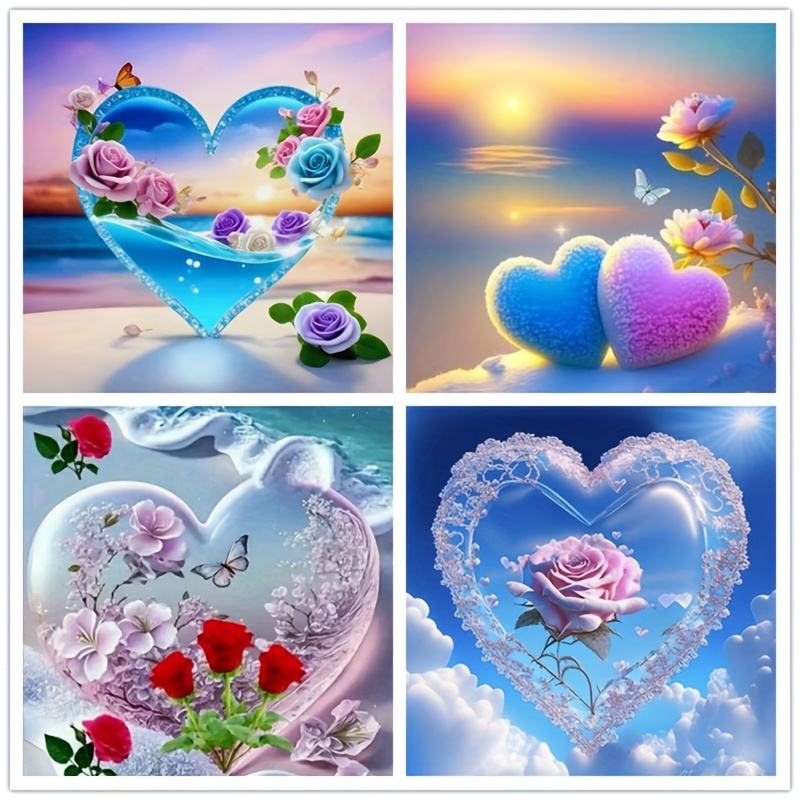 

4pcs 5d Diy Diamond Art Painting Full Round Diamond Art Landscape Love Mosaic Decorative Painting