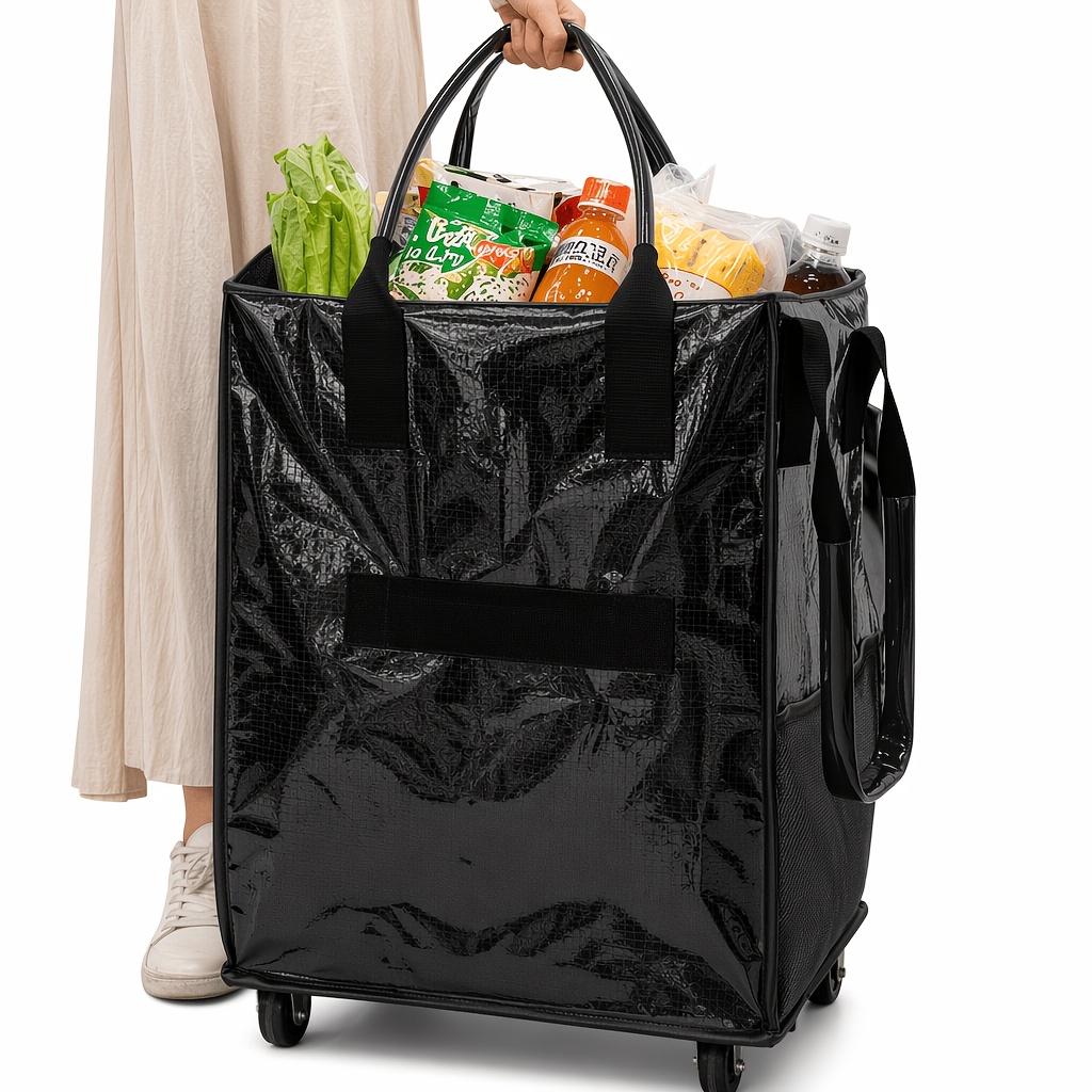 Image of Large-capacity Foldable Shopping Trolley Bag With Wheels, Portable Collapsible Handcart, Ideal For Outdoor Trips, Shopping And Camping, With A Capacity Of Over 60