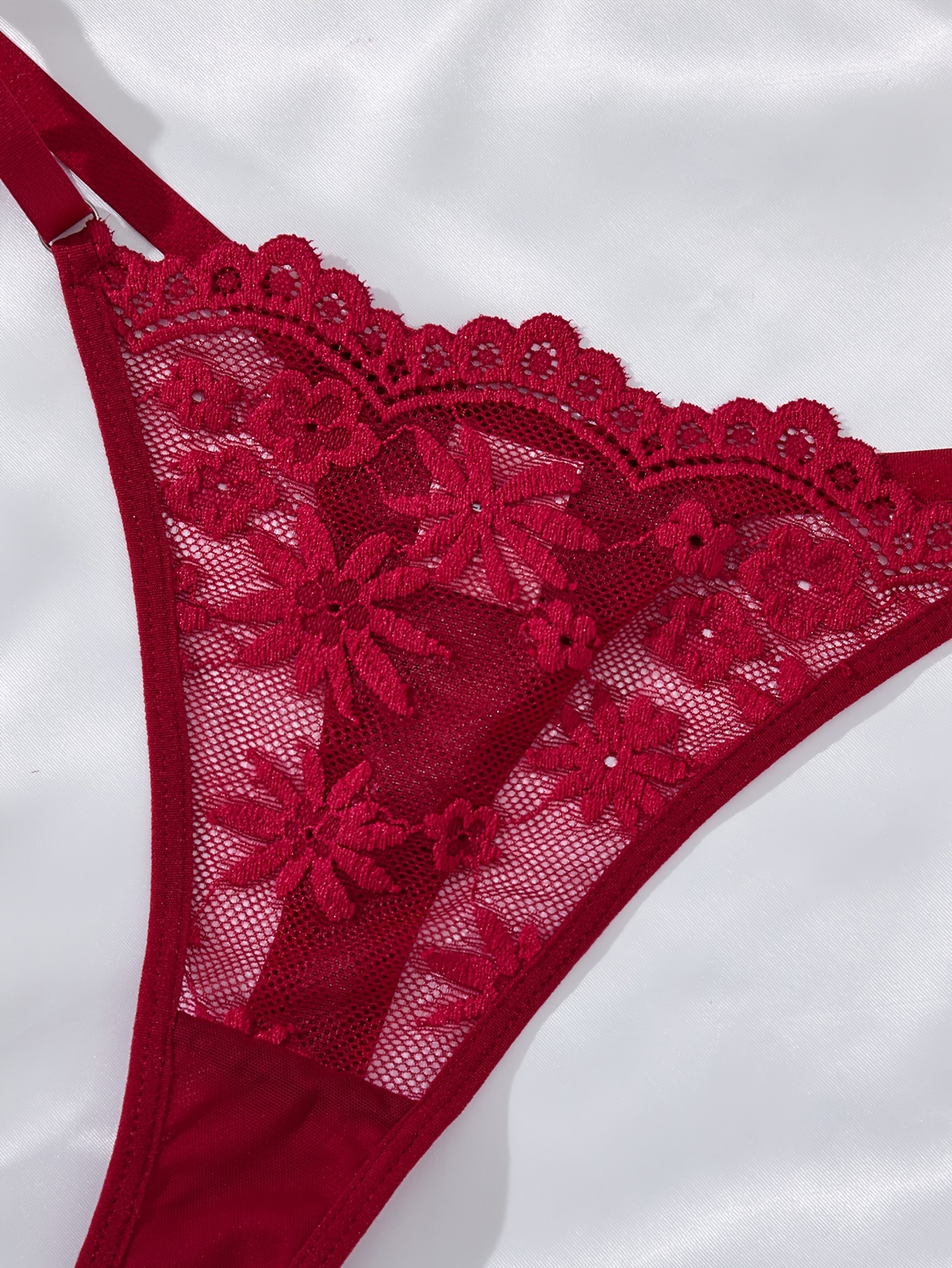 elegant solid color   short sleep dress wine red lace mesh panel bra fashionable semi sheer   nightwear with dual straps Product details 1