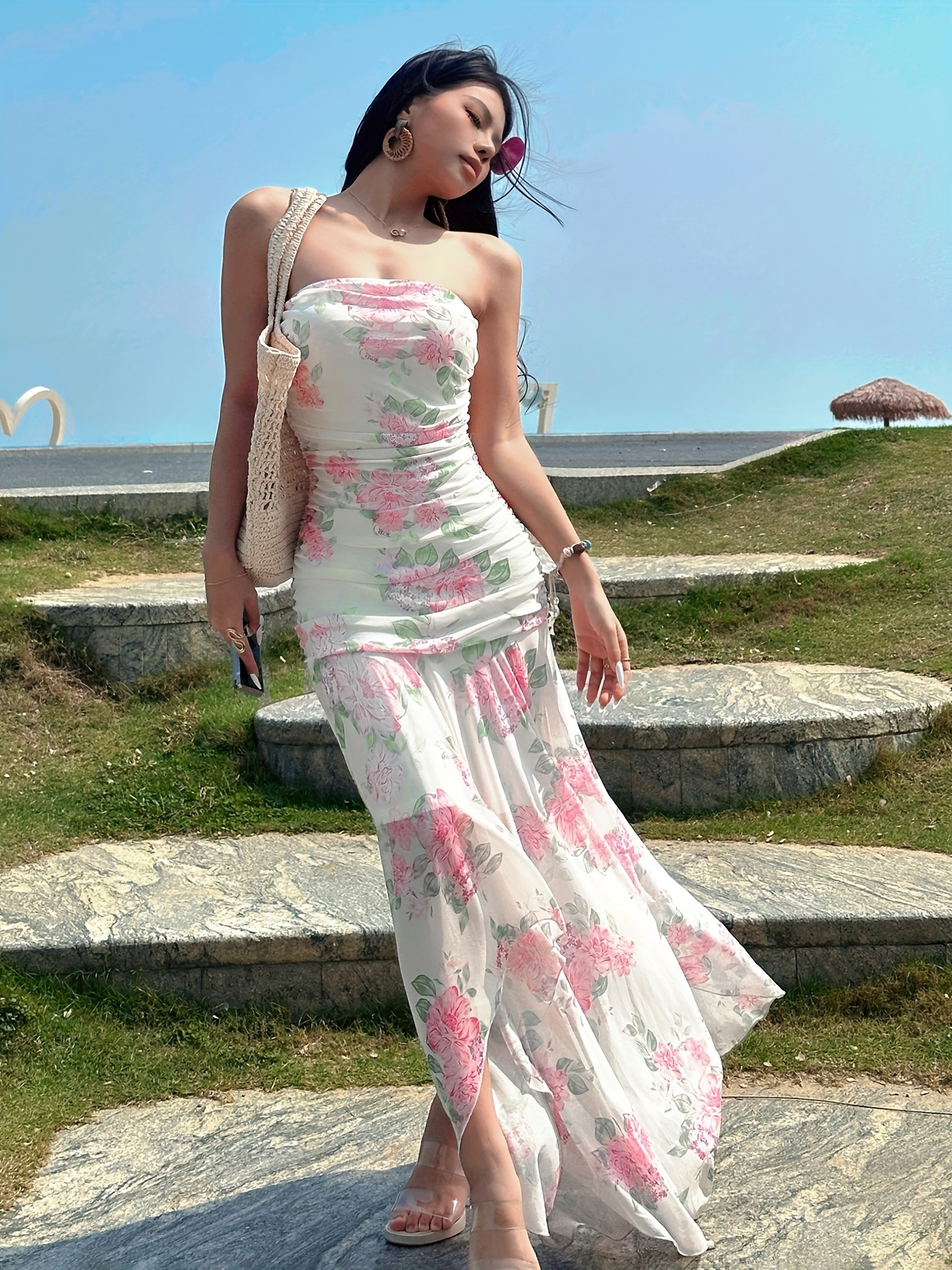 echo beach dress Instagramable Soft Pink Linen Dress with Stunning Back