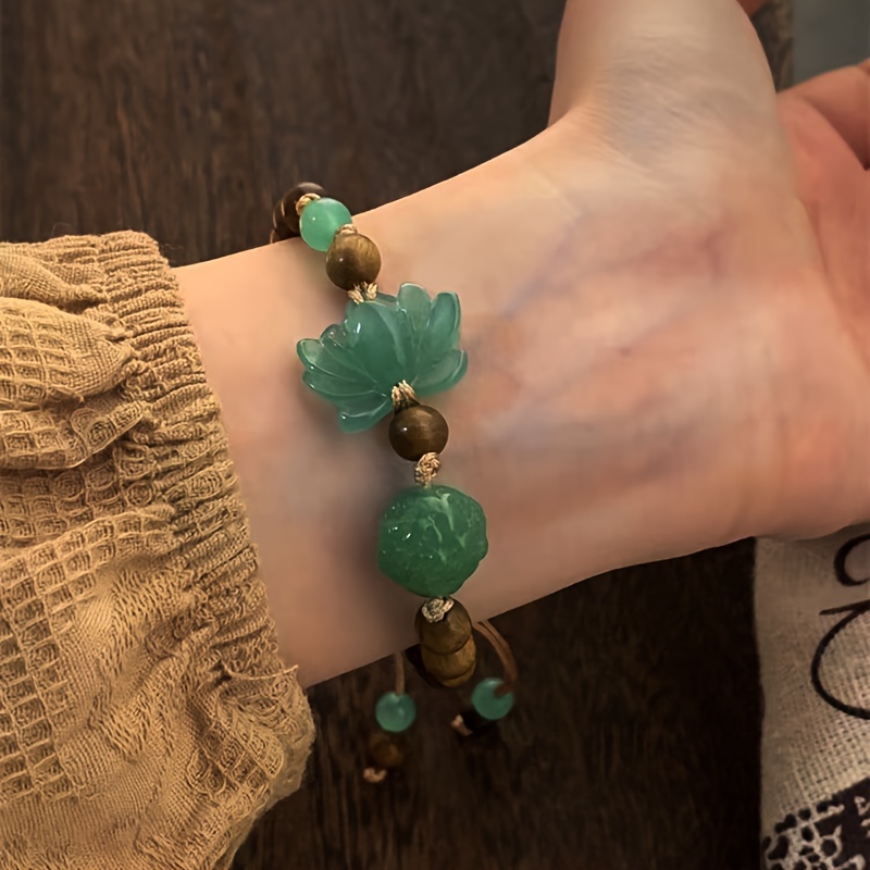 

Elegant & Cute Lotus Flower Beaded Bracelet, Adjustable Wristband, Vintage Style Finger Wrap, Holiday Hand Jewelry