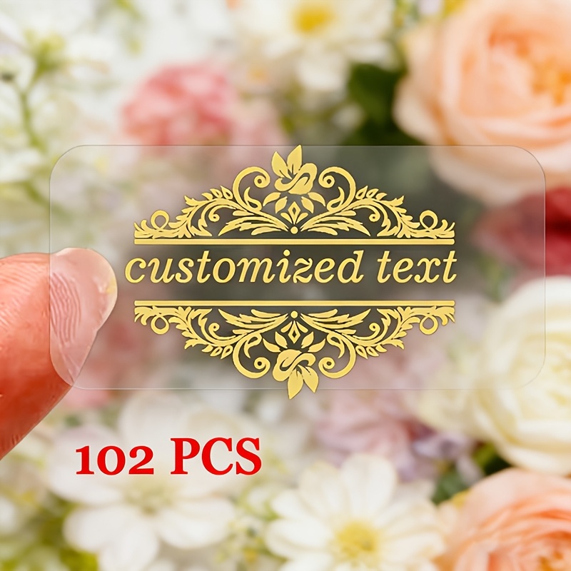 TEMU 102 Custom Elegant Floral Transparent Stickers, Platinum Glitter Letters, Personalized Stickers, Address Labels, Wedding Stickers