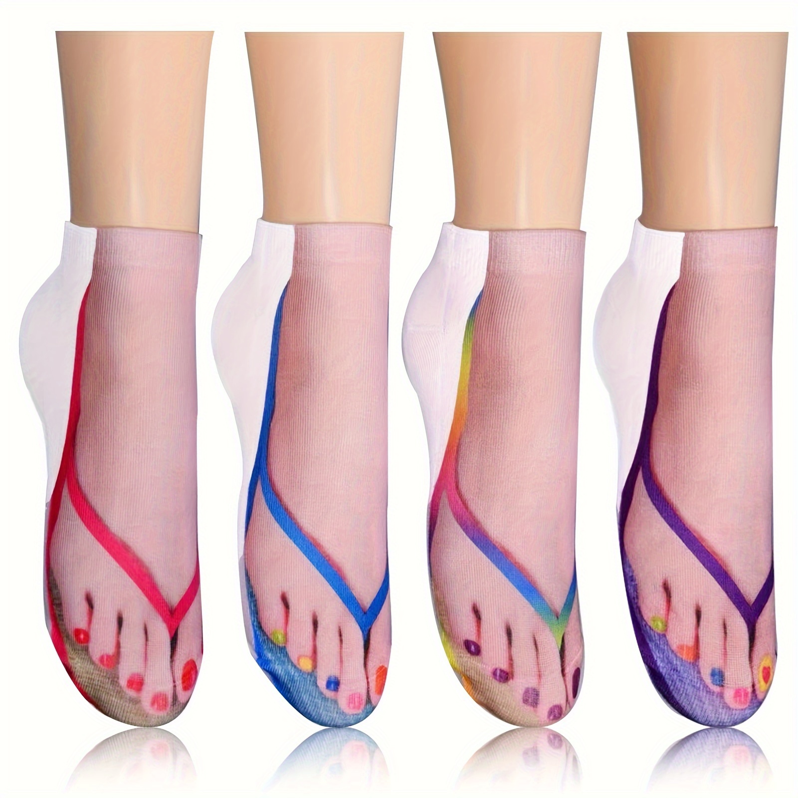 

4 Pairs Of Pattern Women's Novelty Socks Manicure Printing Fun Hidden Running Low Ankle Socks.