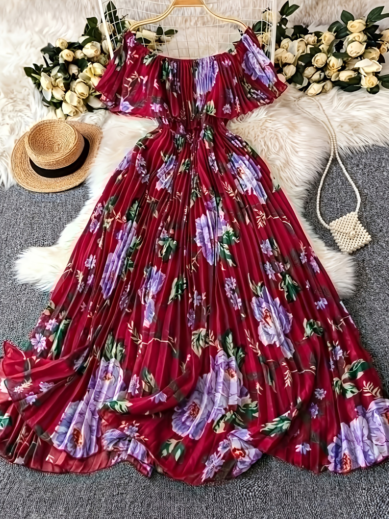 sachin and babi light blue dress Hope & Ivy Plus high neck chiffon maxi dress in dark based red floral print main image 0