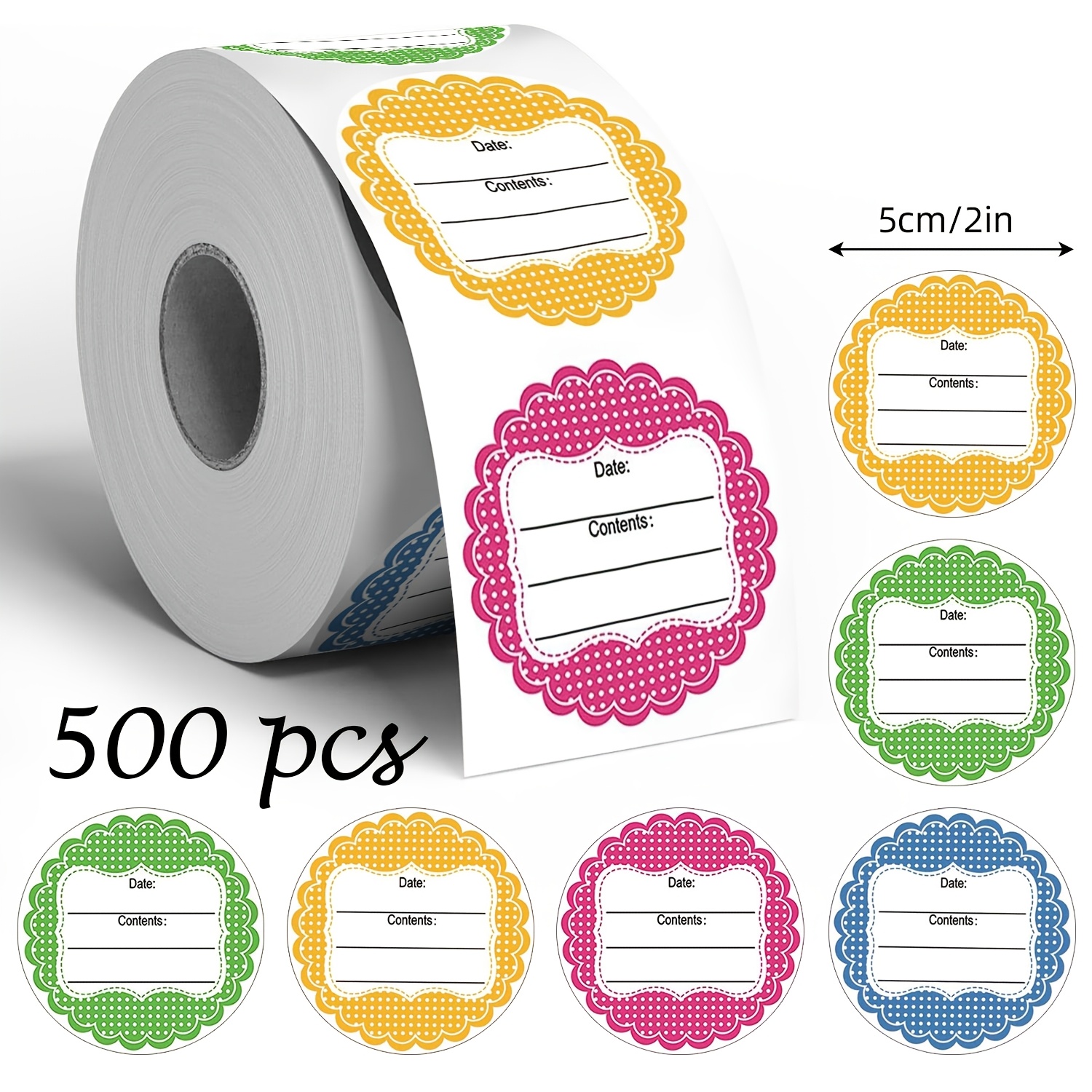 TEMU Lot de 500 Étiquettes Autocollantes Rondes Grand Format, 2 Pouces, 4 Couleurs pour Date/Contenu, Inscriptibles pour Gribouillages Créatifs,