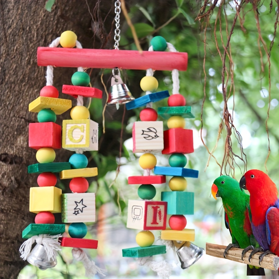 

Colorful Wooden Parrot Chew Toy With Alphabet Blocks - Ideal For Small To Medium Birds, Promotes Beak Health & Mental Stimulation