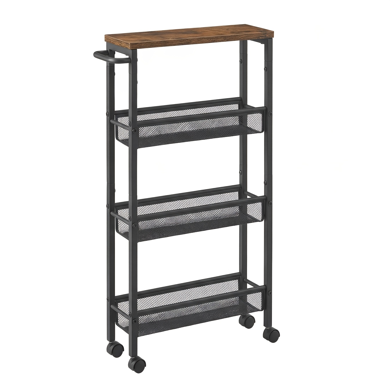 Trolley , Narrow Kitchen Trolley, Storage Shelf, Serving Trolley, Niche Shelf On Wheels, Bathroom Storage, Steel, Handle, Small Spaces, X 49.5x 78cm, Suitable For Kitchens, Bathrooms, Bedrooms And