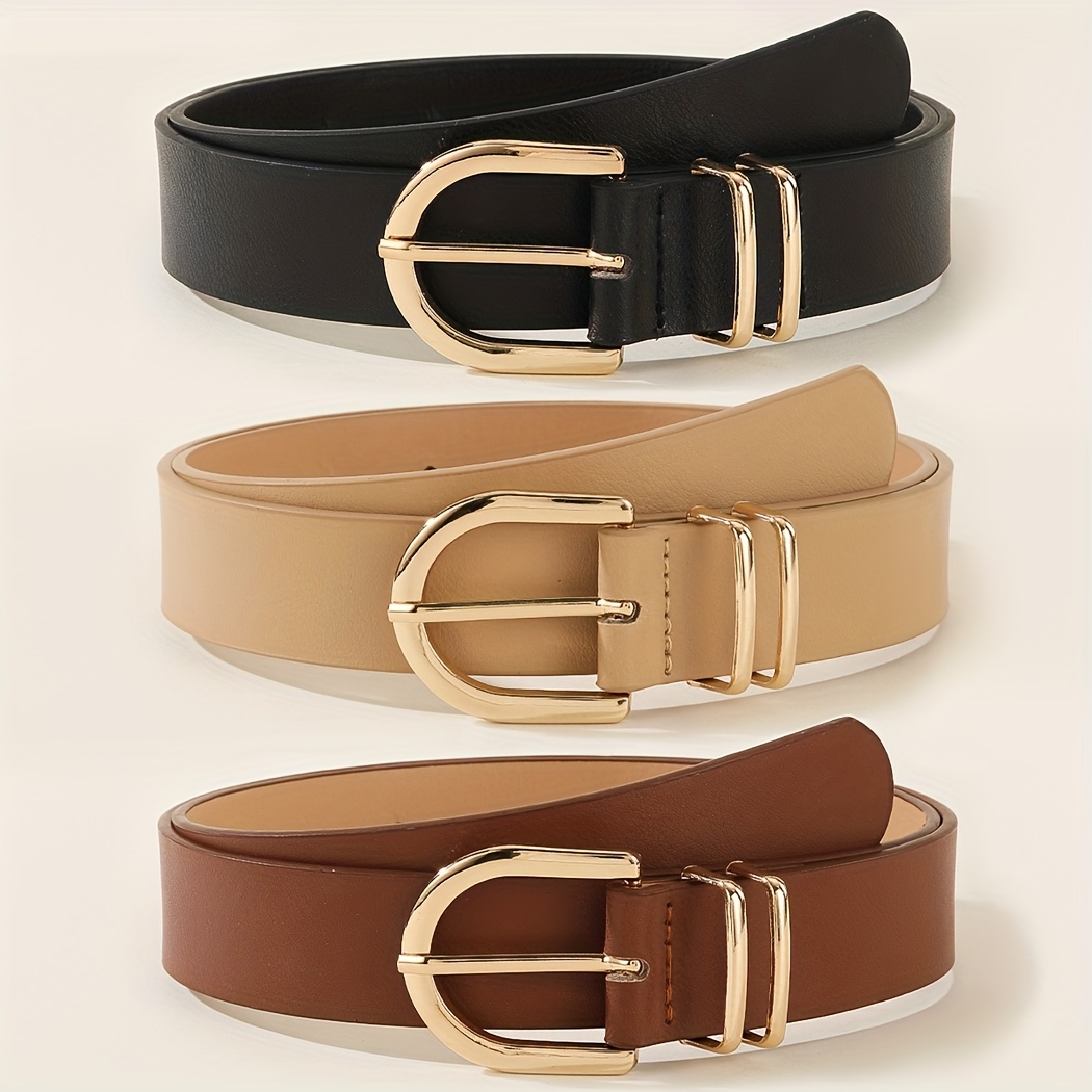 TEMU 1/3pcs Golden Women's Belts, Classic Solid Elegant Women's Belts, Casual Versatile Dress, Trench Coat, Pants Belt, Preppy Style Women's Belt,