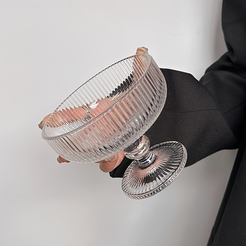 TEMU 1/3/6pcs Of 250ml Vintage Striped Embossed Glass Dessert Bowls, Suitable For Ice Cream, Salad, Candy, And Cake, Perfect For Home Parties And