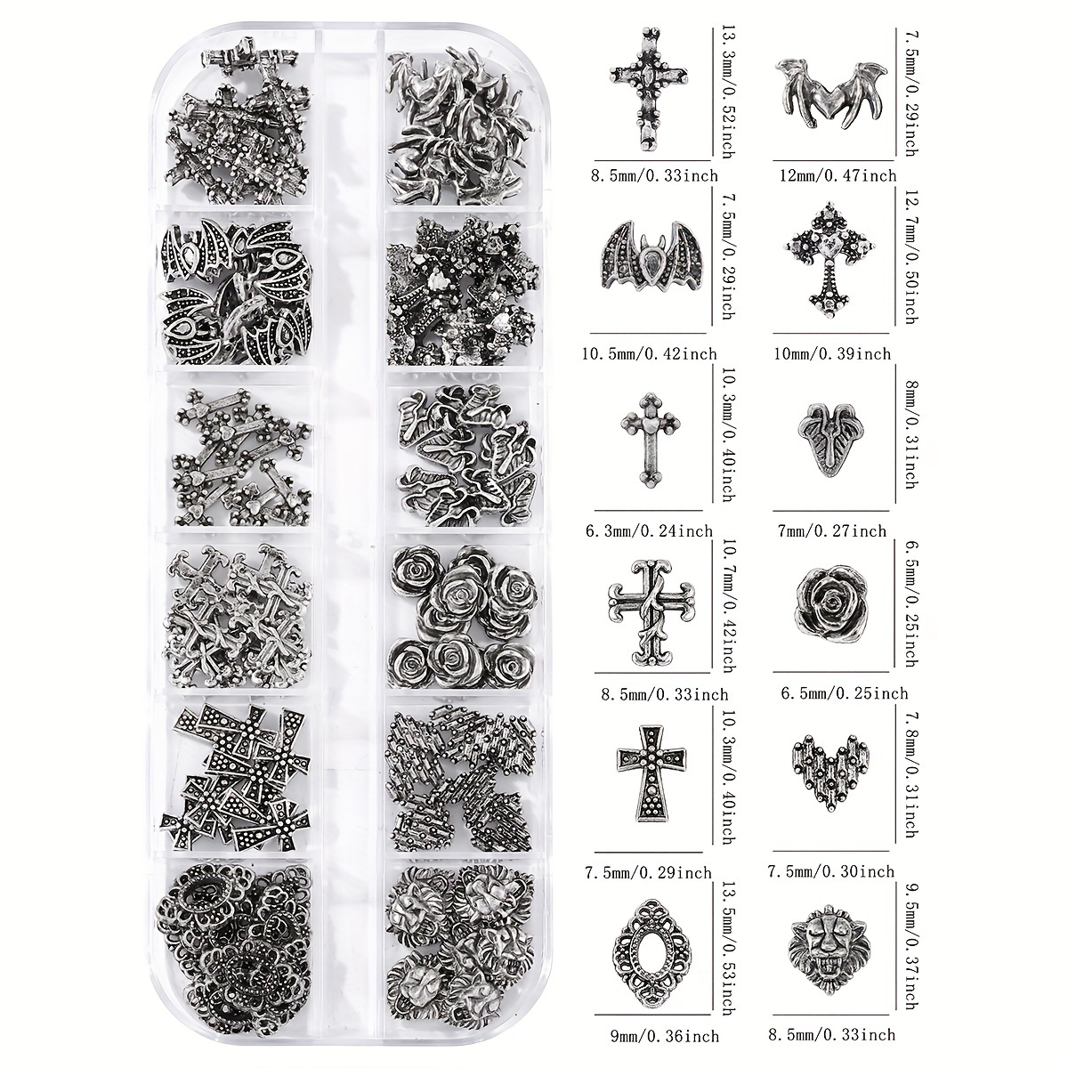 120pcs/box Retro Metal Cross Nail Drill Y2k Metal Cross Nail Decoration Set