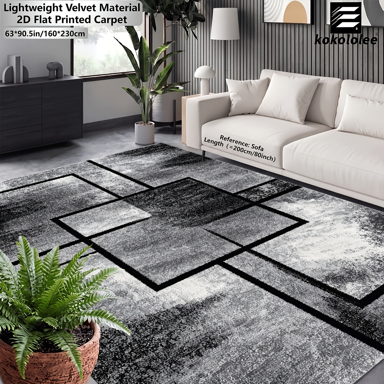 TEMU 1 tapis de luxe en velours - Tapis géométrique rétro facile à installer, dos antidérapant lavable en machine, de polyester - Parfait pour les