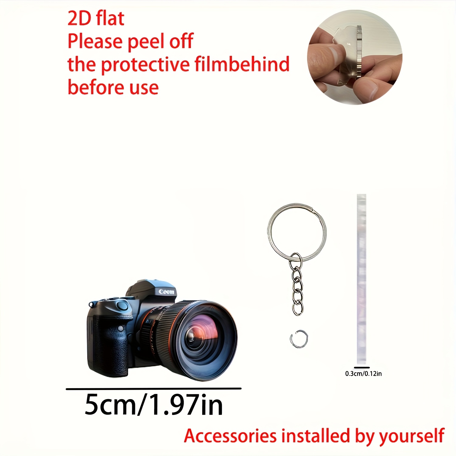 TEMU [2d Flat] [2d Flat] 2d Plane Acrylic Camera Keychain - Realistic Dslr Design Photographer Protection Pendant, Car Rearview Mirror Decoration,