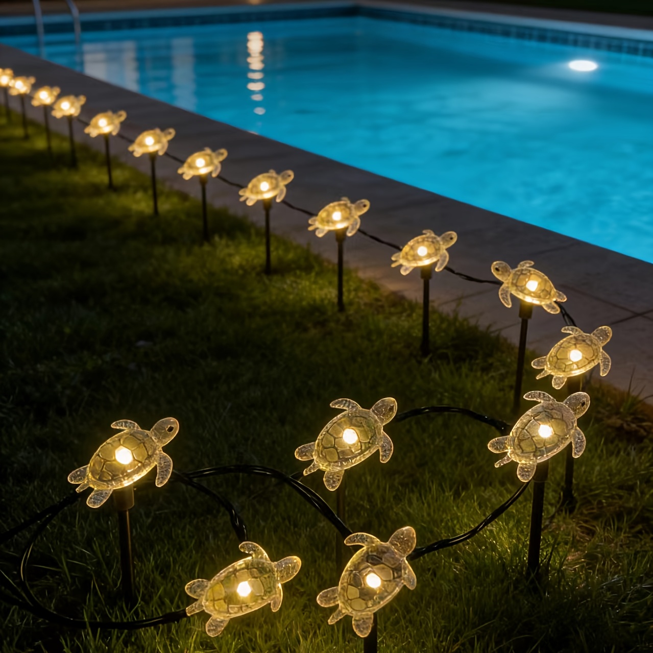 TEMU Turtle Led Solar Decorative Lights, Featuring 10 Leds, Warm Lights, , Ideal For Patios, Lawns, Villa Gardens, And Holiday Party Lighting