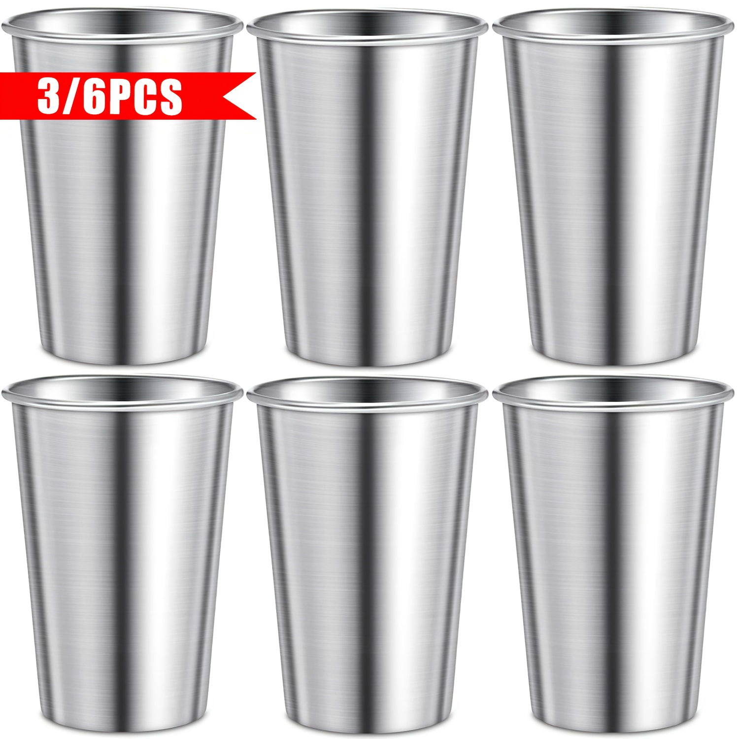 3/6pcs 16oz Metal Pint Cups, 304 Stainless Steel Tumblers, Shatterproof Cup  Drinking Glasses, Stackable Durable Cup for  Bar/Home/Restaurant/Outdoor/Picnic, Dishwasher Safe, Oktoberfest Essentials