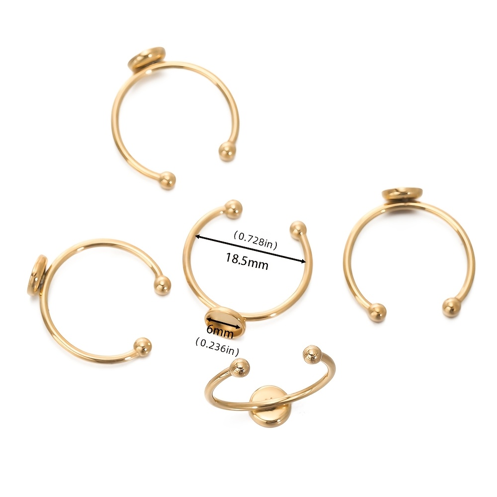 TEMU 5pcs Stainless Steel Adjustable Pad Ring Base - Jewelry Making Kits For Crafting Unique Silvery And Golden Additions - Perfect For Beginners And