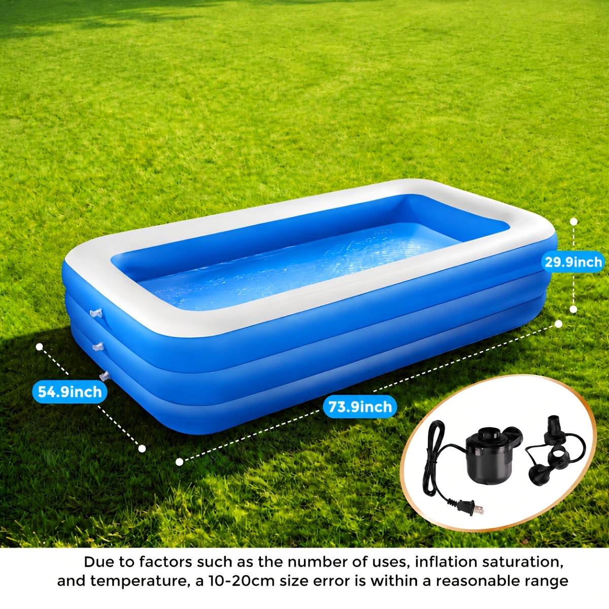TEMU 2026 Inflatable Pool For Summer, Oversized Thickened Family Swimming Pool 73in For, Outdoor, Garden, Backyard, Party, Ocean Theme-blue, Thicken