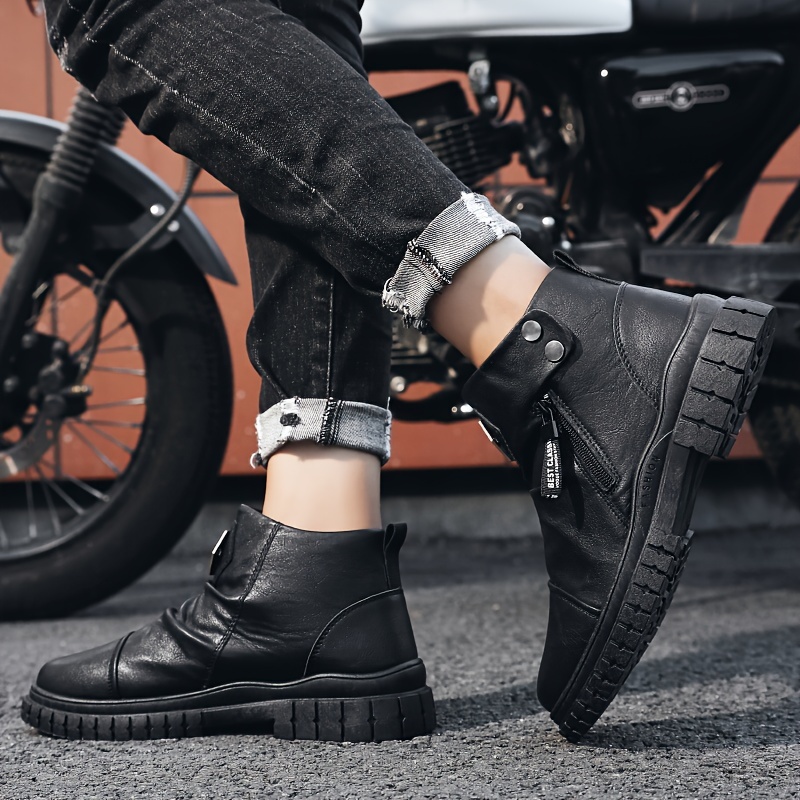 Popular s Fashion High Top Glossy Boots Trendy Short Motorcycle Boots for Youth Casual Streetwear Shoes with Zip Closure P