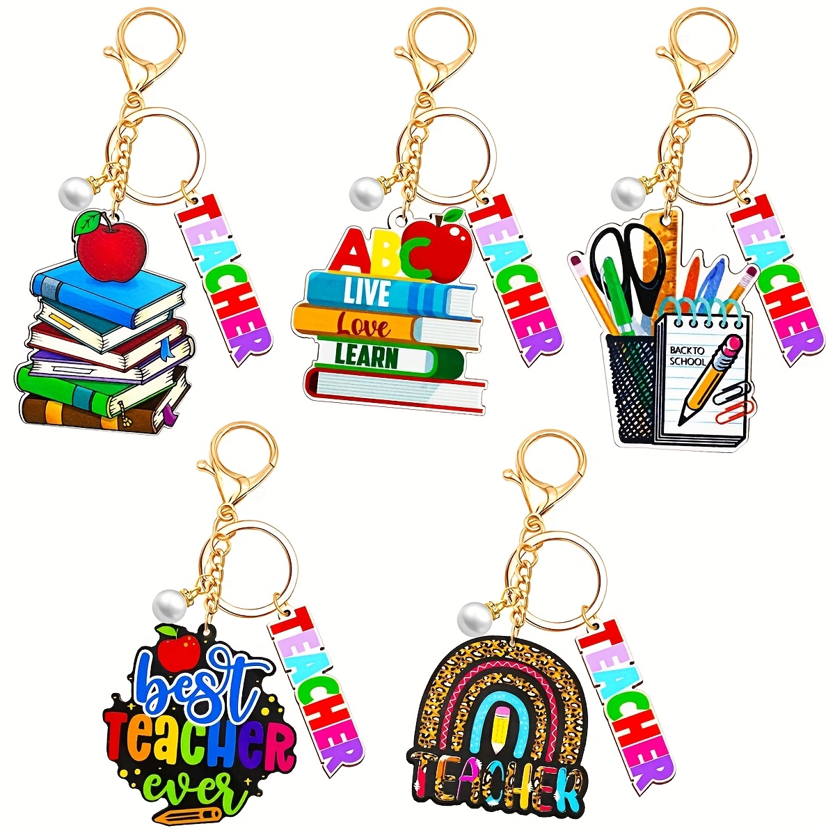 TEMU Set de 5 llaveros de regalo para a clases para profesores, que incluyen llaveros para hombres como para mujeres