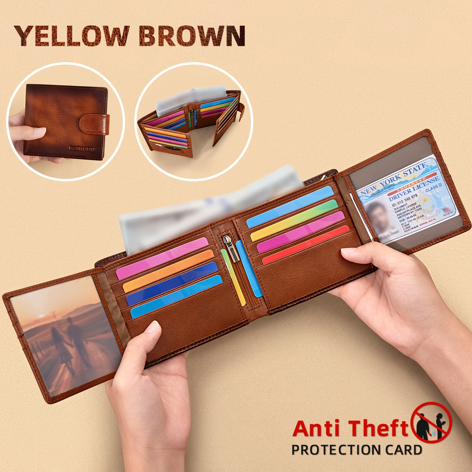 Men' Genuine Leather Wallet, Cowhide Card Holder With 19 Card Slots For Credit Cards And , Stylish And Practical Gift For Father's Day And Valentine's Day
