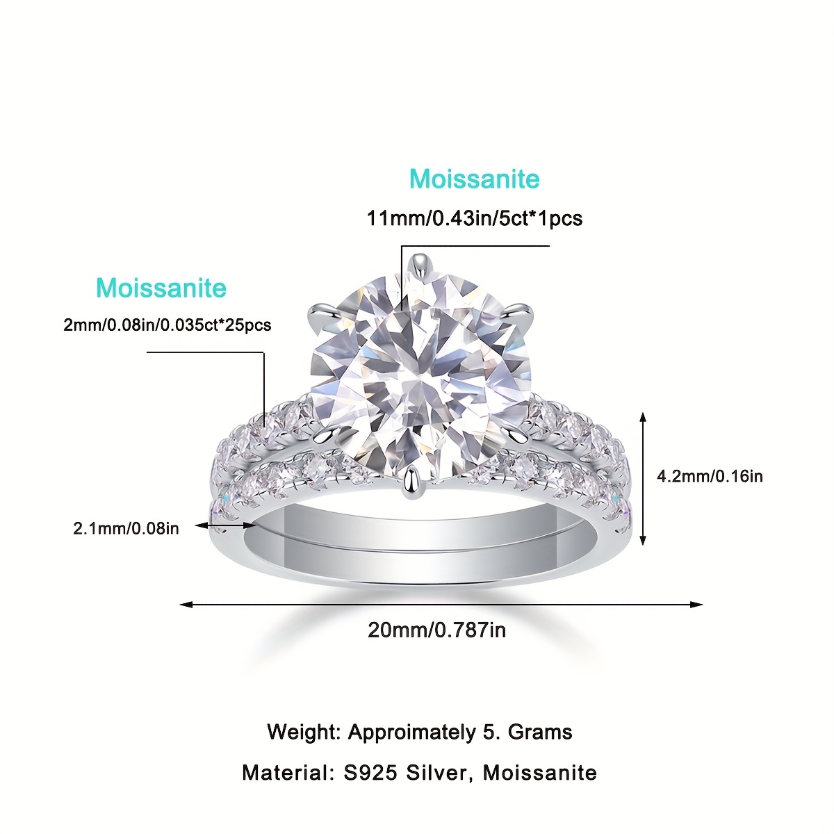 925 Silver Moissanite Women's Wedding Ring Set