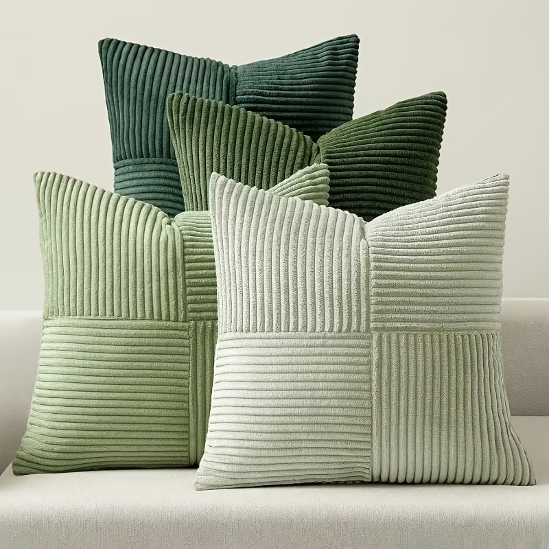 TEMU Lot de 4 housses de coussin de mode, couleur bloc vert, , douces, confortables et propres, fermeture éclair, lavables en machine, adaptées pour