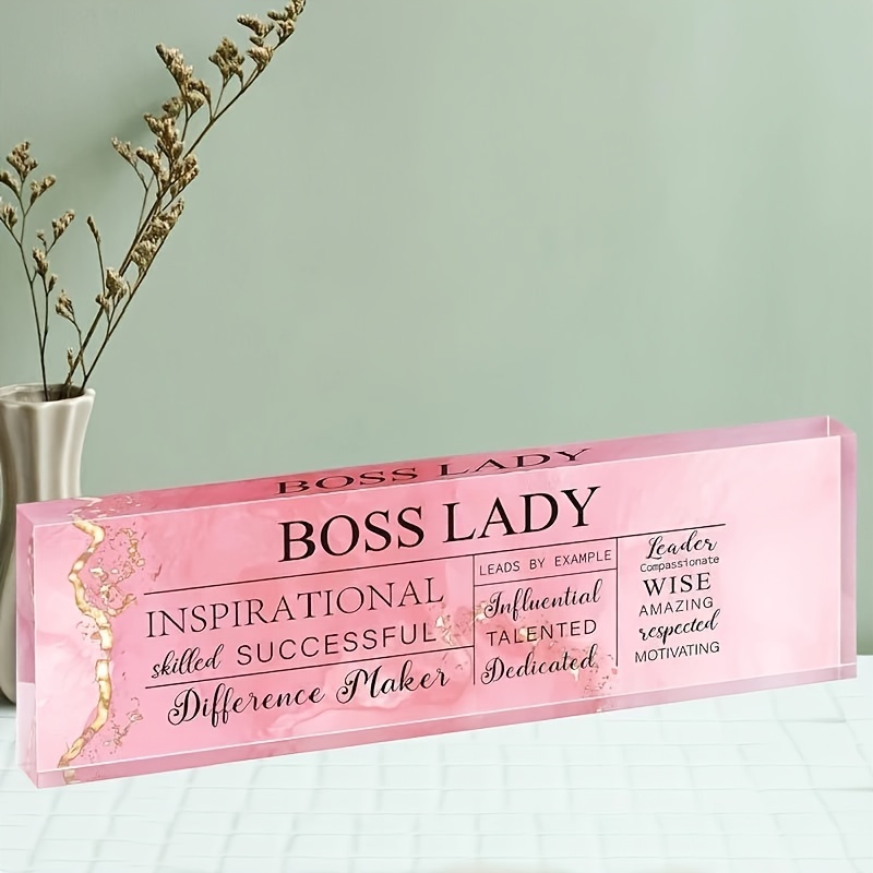1pc office decor for women acrylic name plate 7 8 x1 9 inch pink marble style acrylic name plat pink office decor boss gifts for women office decor for women gifts for boss woman and paperweights for desk leader