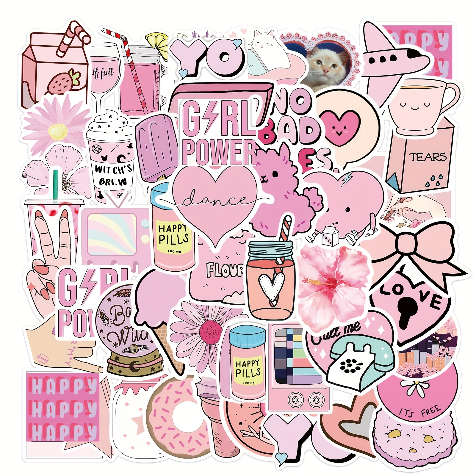 50pcs Pink Ins Fun Graffiti Stickers Decoration Luggage Guitar Car Skateboard Notepad