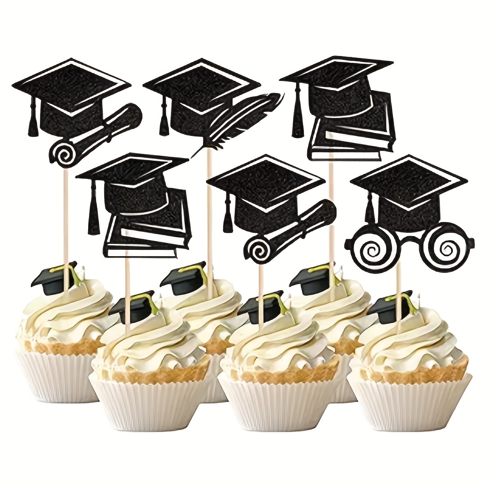 Image of 24pcs 2025 Graduation Cap Cupcake Toppers Glitter Class Of 2025 Cupcake Picks Congrats Grad Diploma Cap Cupcake Picks For 2025 Graduation Theme Party Cake Decorations Supplies