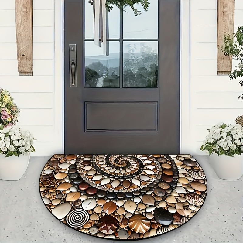 

Pebble & Floral - Non-slip, Easy Clean, Semi-round Door Rug For Indoor/outdoor Use - Entryway, Kitchen, Bathroom, Patio, And Balcony Decor