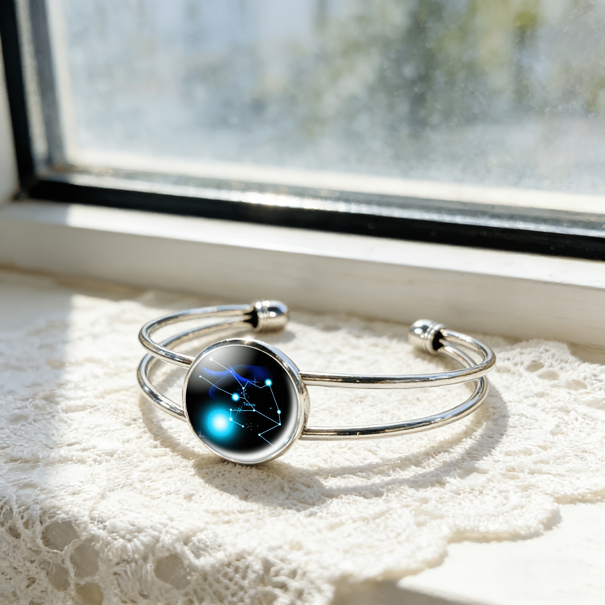Women's Adjustable Open Bangle with Taurus Constellation