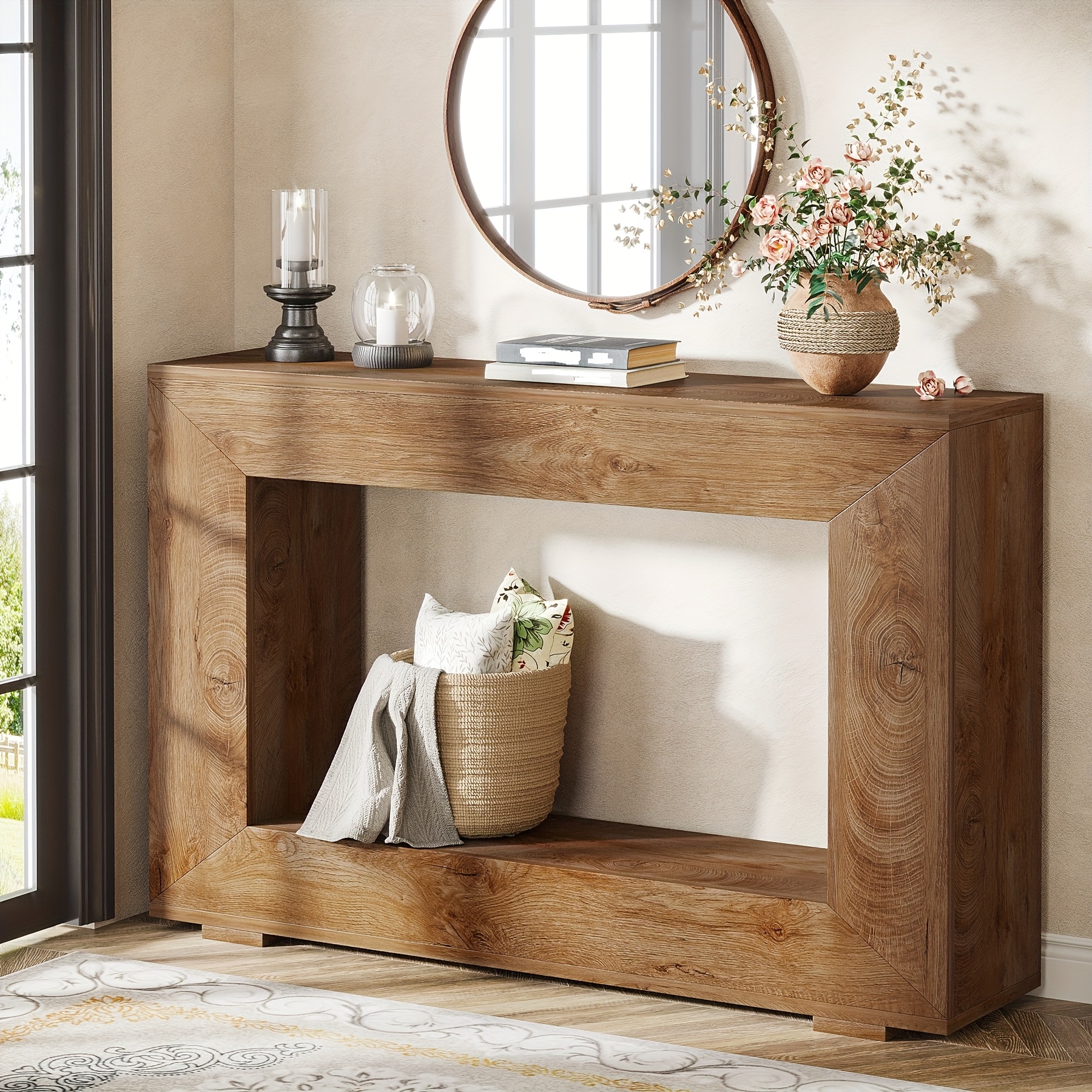 TEMU 47-inch Farmhouse Console Table: Entryway Table With Storage, Industrial Accent Hallway Table For Living Room And Entrance