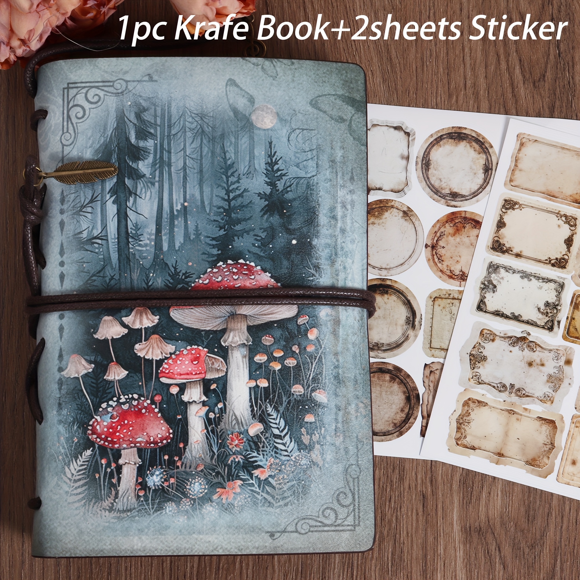 Image of 1pc Vintage Artificial Leather Journal Storage Notebook With 2 Stickers,perfect For Journal Supplies, Arts & Crafts, Scrapbooking, Junk Journal, Diy Crafts, Holiday Gifts And Office Notes