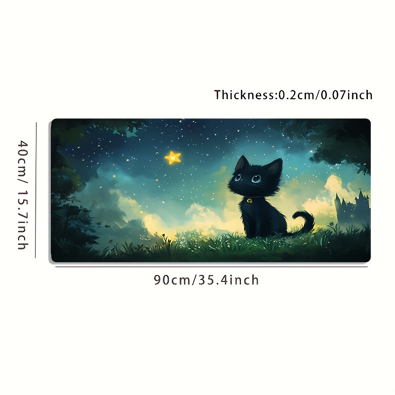 1pc large   gaming mouse pad black cat   at     pattern non slip washable rubber base big size desk mat office desk additions Product details 6