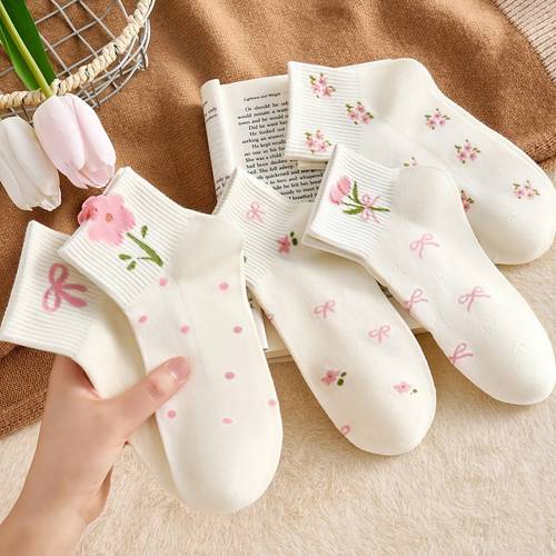 5 pair childrens spring autumn cute daily casual comfortable breathable calf socks