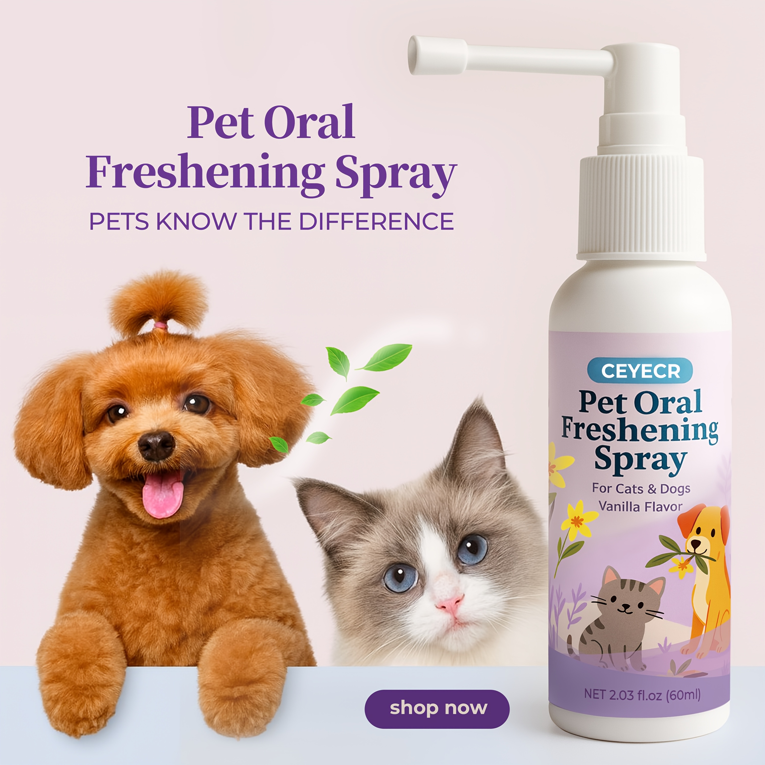 Image of 1pc 60ml, Vanilla Flavor Pet Oral Spray, Pet 2-in-1 Oral Spray, Cleans Teeth And Breath For Pets, Removes Bad Breath And Tartar Control, Gentle For Cats And Dogs