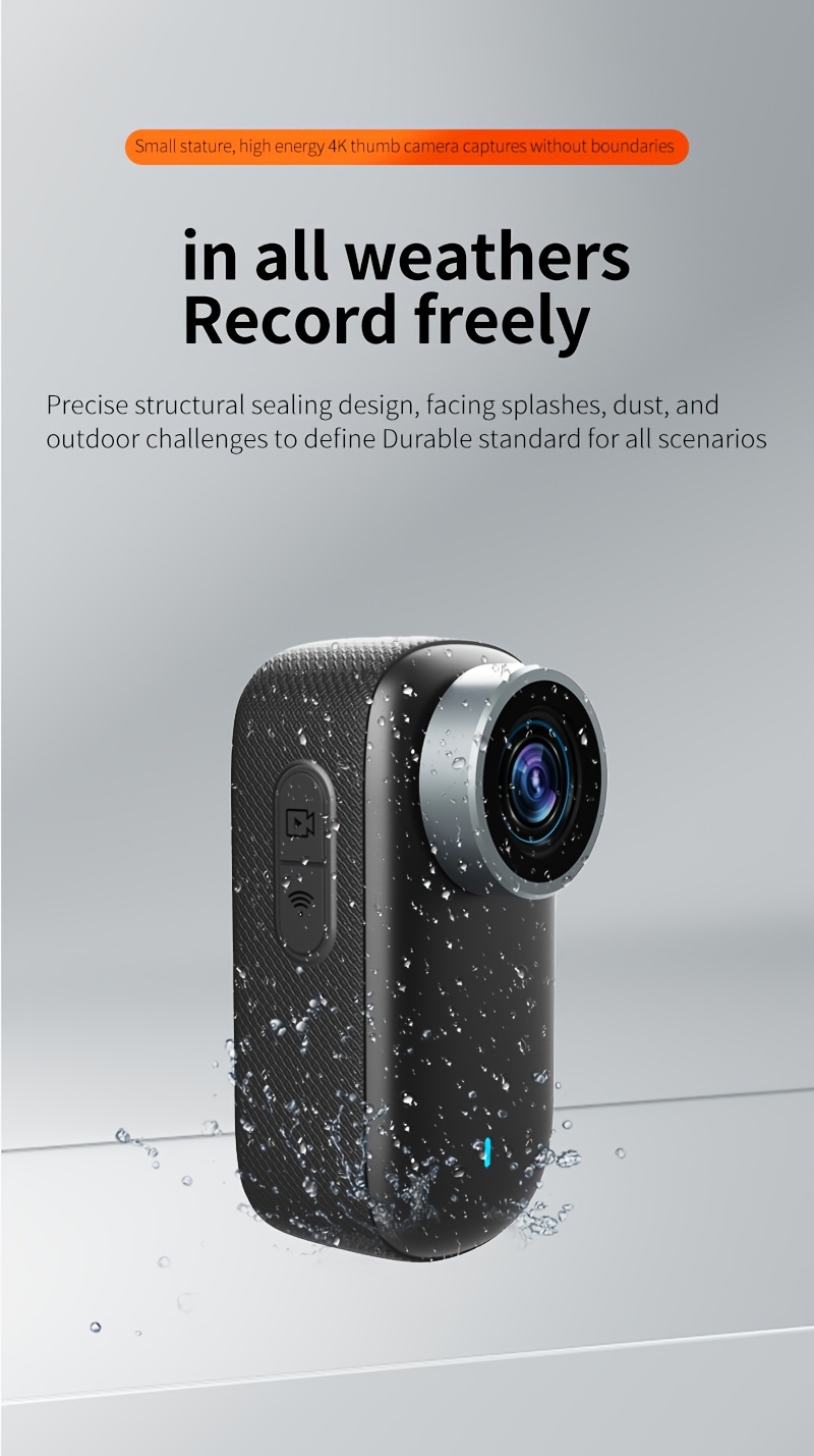 1 4K Thumb Camera | Portable High-Definition WiFi Camera for Cycling, Hiking, Outdoor Activities, and Daily Life Recording, PC Material, Rechargeable Lithium Battery, TF Card Storage
