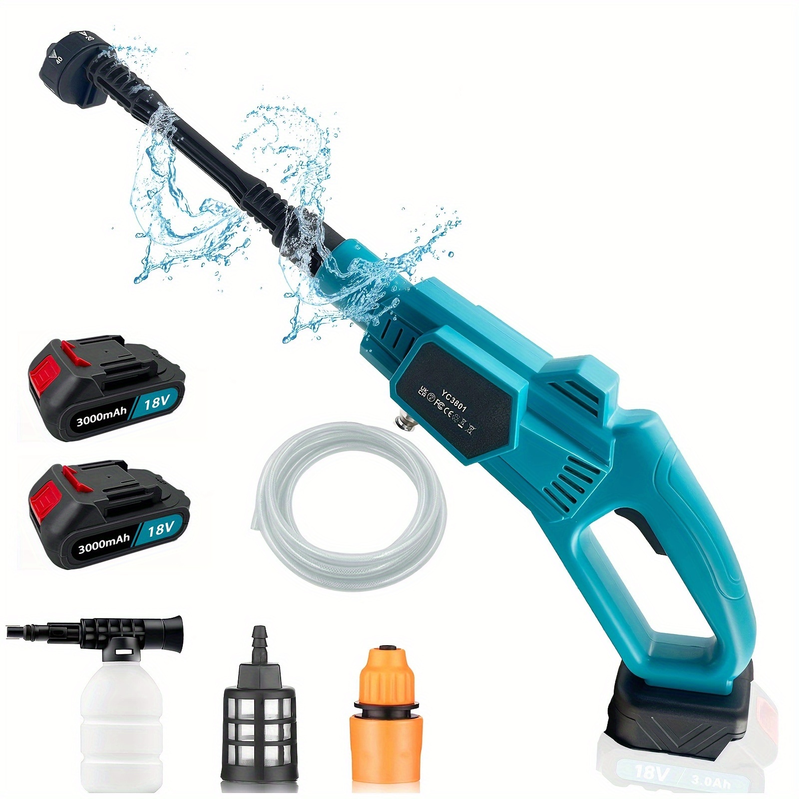 TEMU Cordless Power Washer; 18v Cordless Pressure Washer With 2 Pack Battery & 6-in-1 Adjustable Nozzle, Powerwashers For Home; Portable Power Washer