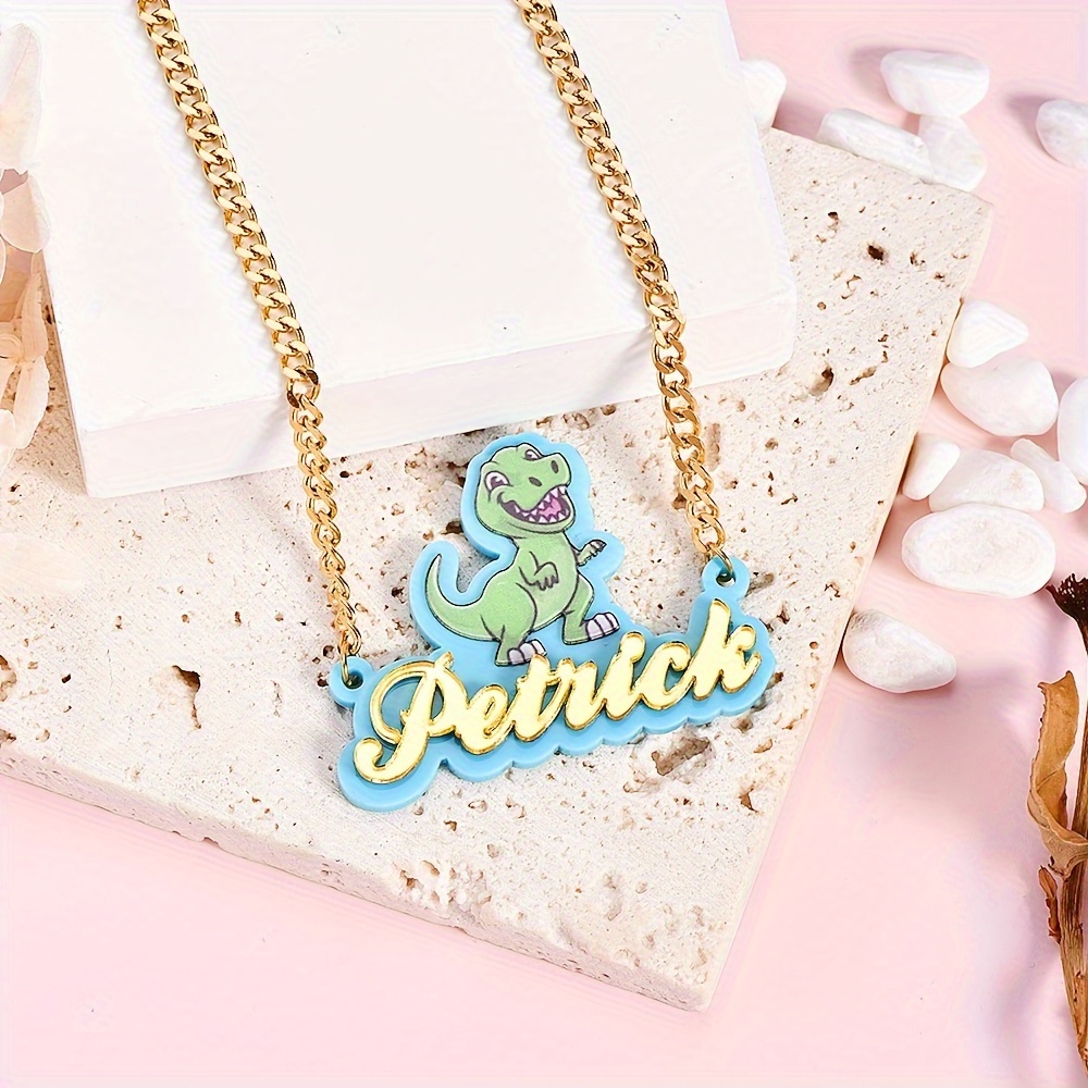 

Personalized Acrylic Dino Charm Necklace - Perfect For Patrick - Great For Everyday Wear And Halloween!