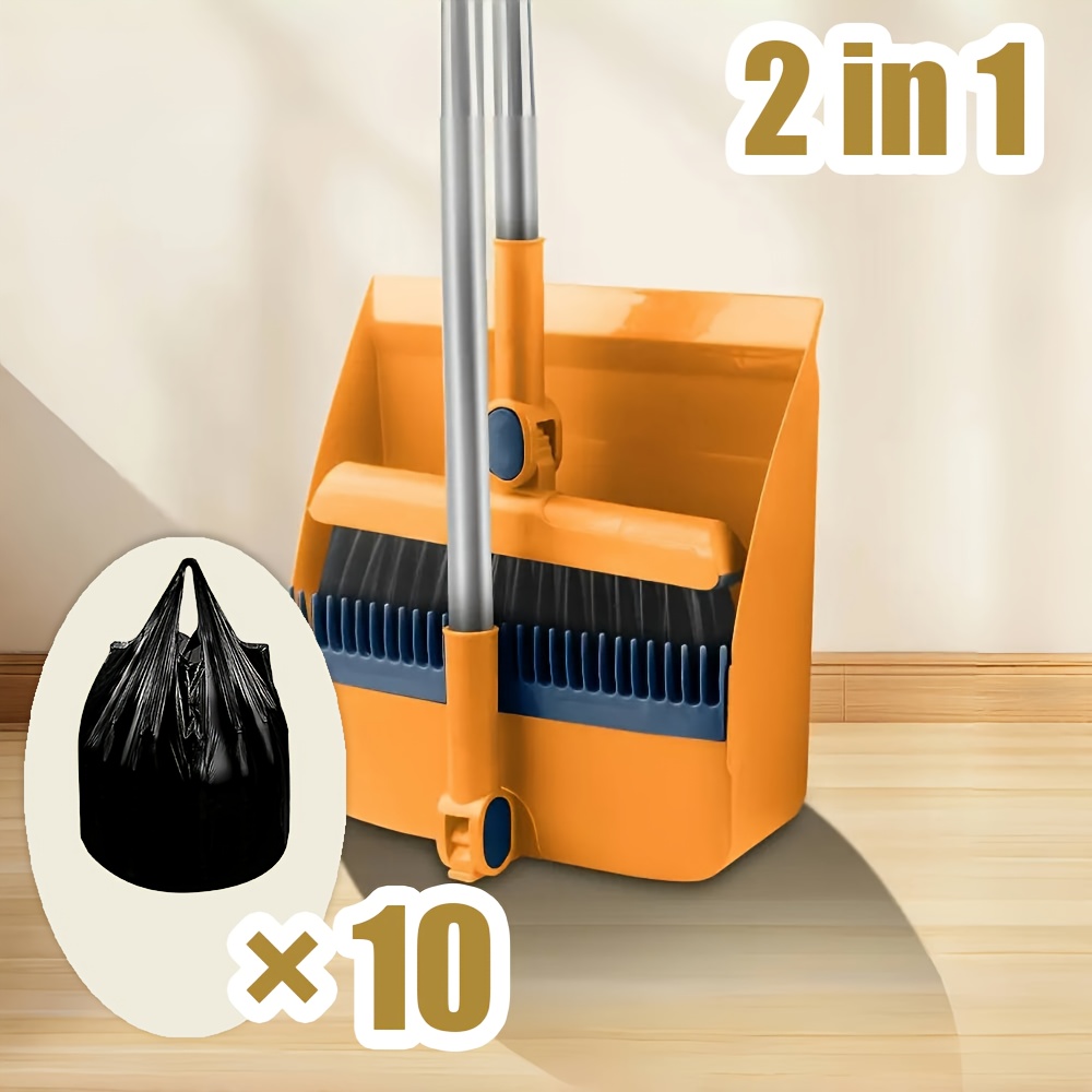 2pcs set 3-in-1 rotatable & foldable magnetic suction broom and dustpan with ergonomic handle, large heavy-duty head &   soft bristles - heavy-duty plastic construction for pet hair, carpets, hard floors - space-saving sweeping system (blue/orange/white) - ideal for home, office, commercial use - ideal for hardwood, tile, carpet floors -   & maintenance, foldable broom, long handle broom Product details 7