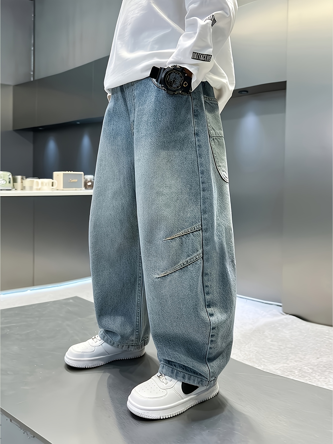 pants boys loose straight denim trousers suitable - Temu South Africa