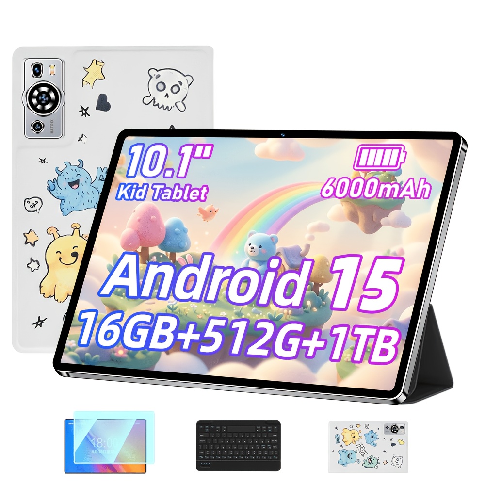 Uxd 10.1 Inch Kids Tablet, 15, 16gb +512gb Rom, Large Hd Display, 6000mah Long , , Supports Up To 1tb Expansion, With Keyboard, Mouse, Stylus And Charging Cable