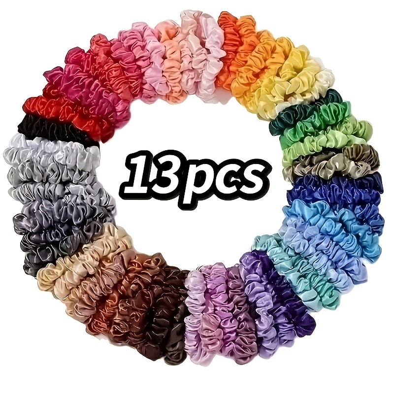 13pcs Random Color Spandex Series Small Hair Ties For Bun And High Ponytail Hairstyles