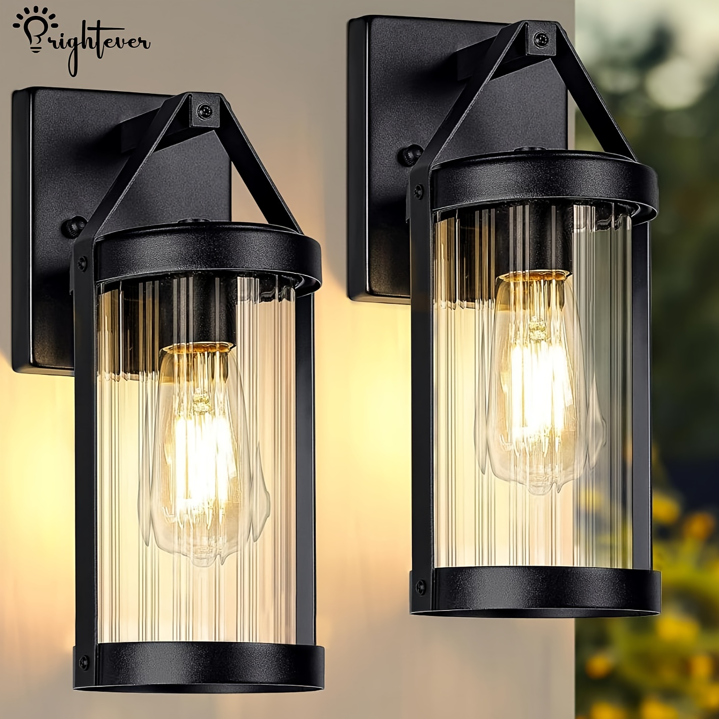 

Brightever 2pcs Outdoor Light Fixtures Wall Mount, Modern Exterior Wall Lantern Porch Lights, Black Wall Sconce With Clear Ribbed Glass, Outside Lights For House, Patio, Bulbs Not Included