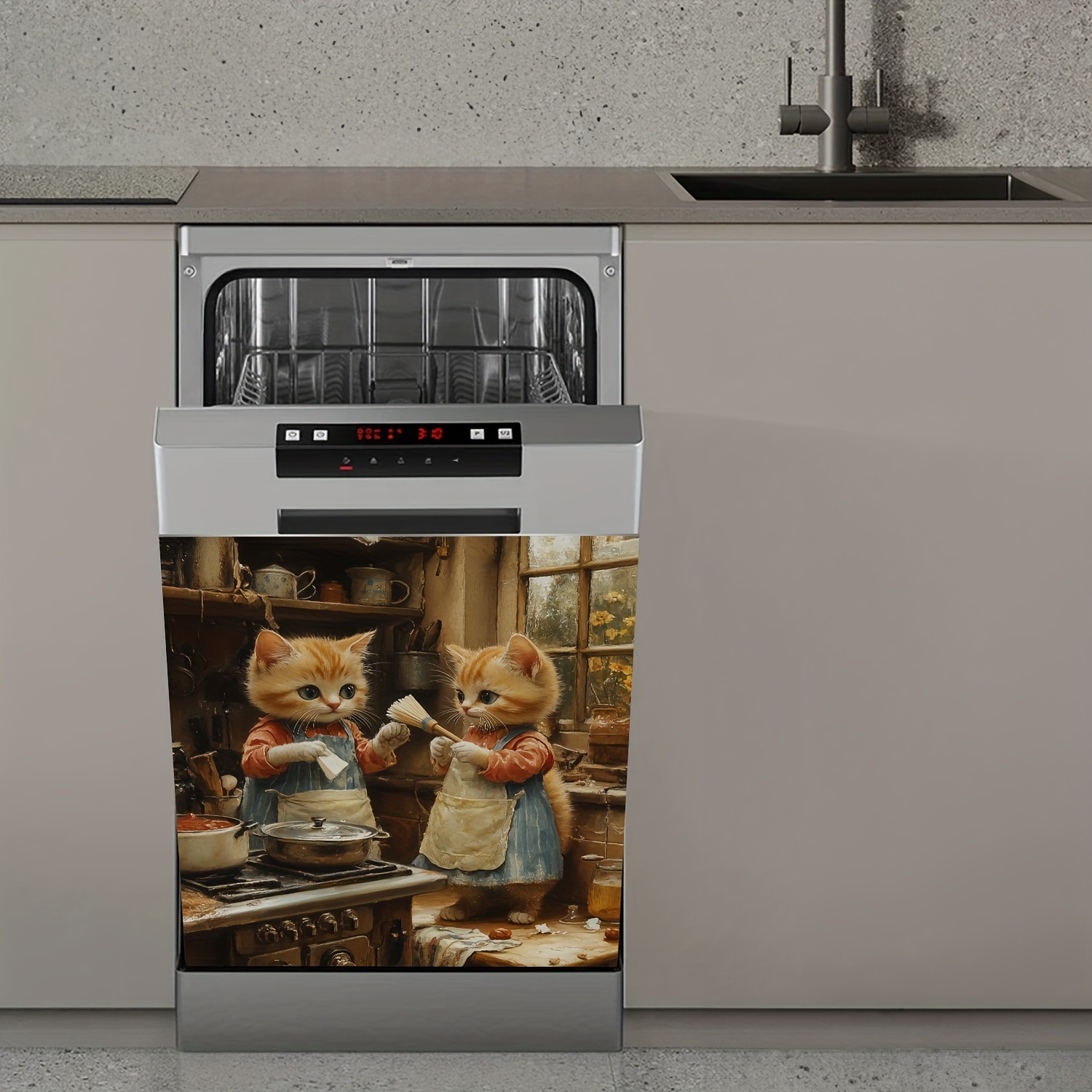 

Cat Magnetic Dishwasher Cover - Decorative Kitchen Appliance Skirt, Christmas & Chic, 23.03" X 25.59