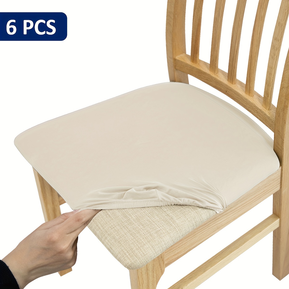 Image of 4/6/8pcs Fiber Fabric Solid/ Stretch Chair Seat Covers, Stool Covers, Furniture Protectors For Chair Surfaces, Home Decor For Living Room, Kitchen, Dining Room