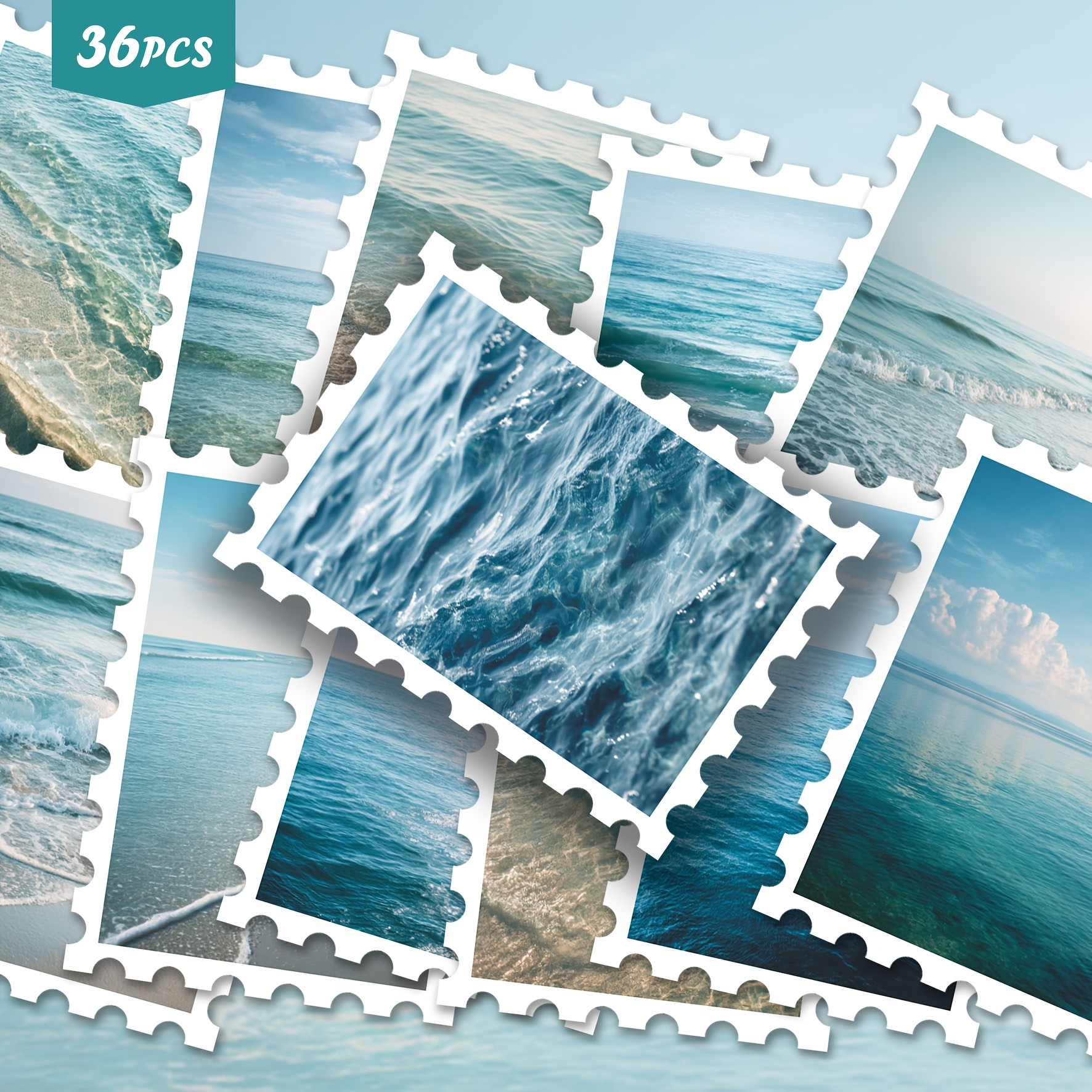 Image of 36pcs Vibrant Ocean Stickers Pack | Fresh Vinyl Decals With Cozy Coastal & Wave Graphics | For Phone, Water Bottle & Gift | For Style Fans & Calm Vibe Enthusiasts