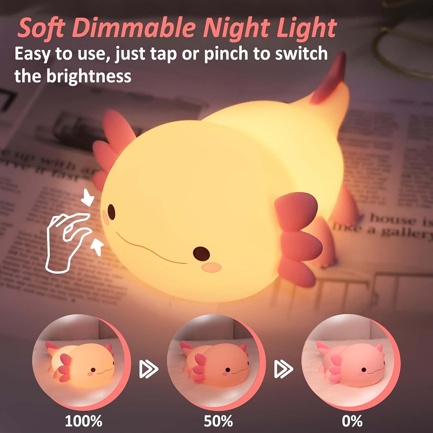 cute cartoon axolotl night   controlled with timer function and usb charging desk lamp bedroom living room dining room desk decoration led lights christmas and birthday gifts office lamp computer desk lamp gift ideas bedroom lighting whimsical lighting   design plastic construction rubber base room decor gifts Product details 4