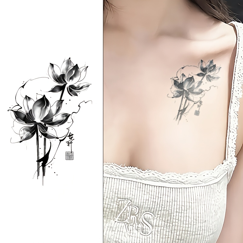 ink style chinese     stickers featuring   such as for lotus flowers and calligraphy seals suitable for body art decoration on   parts of the body including   shoulders and  